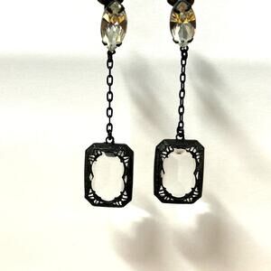 Lewis Segal Vintage Metal Lace Frame And Prong Set Crystal Clip On Earrings RARE